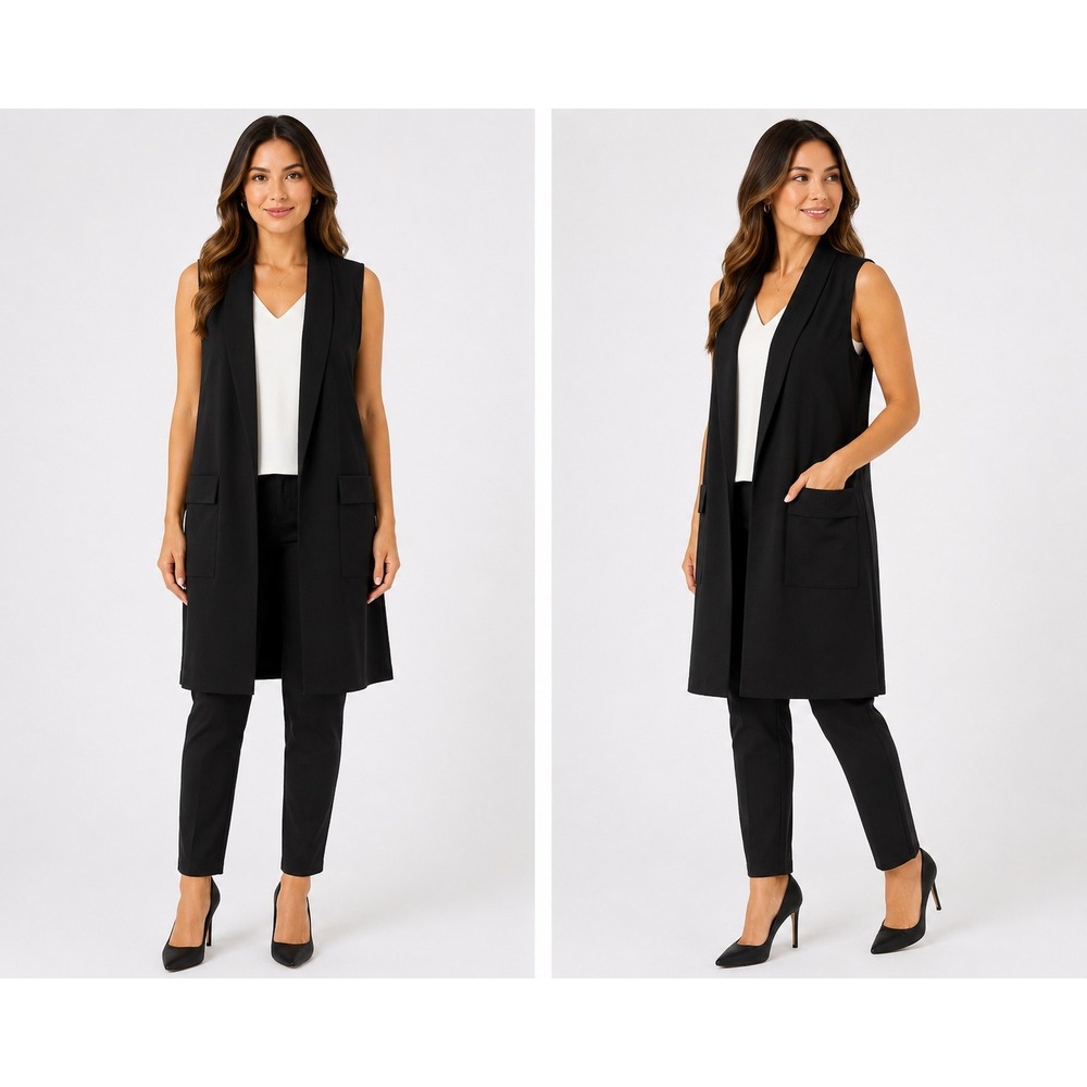 Mossimo Black Sleeveless Longline Blazer Vest Open Front Duster Large